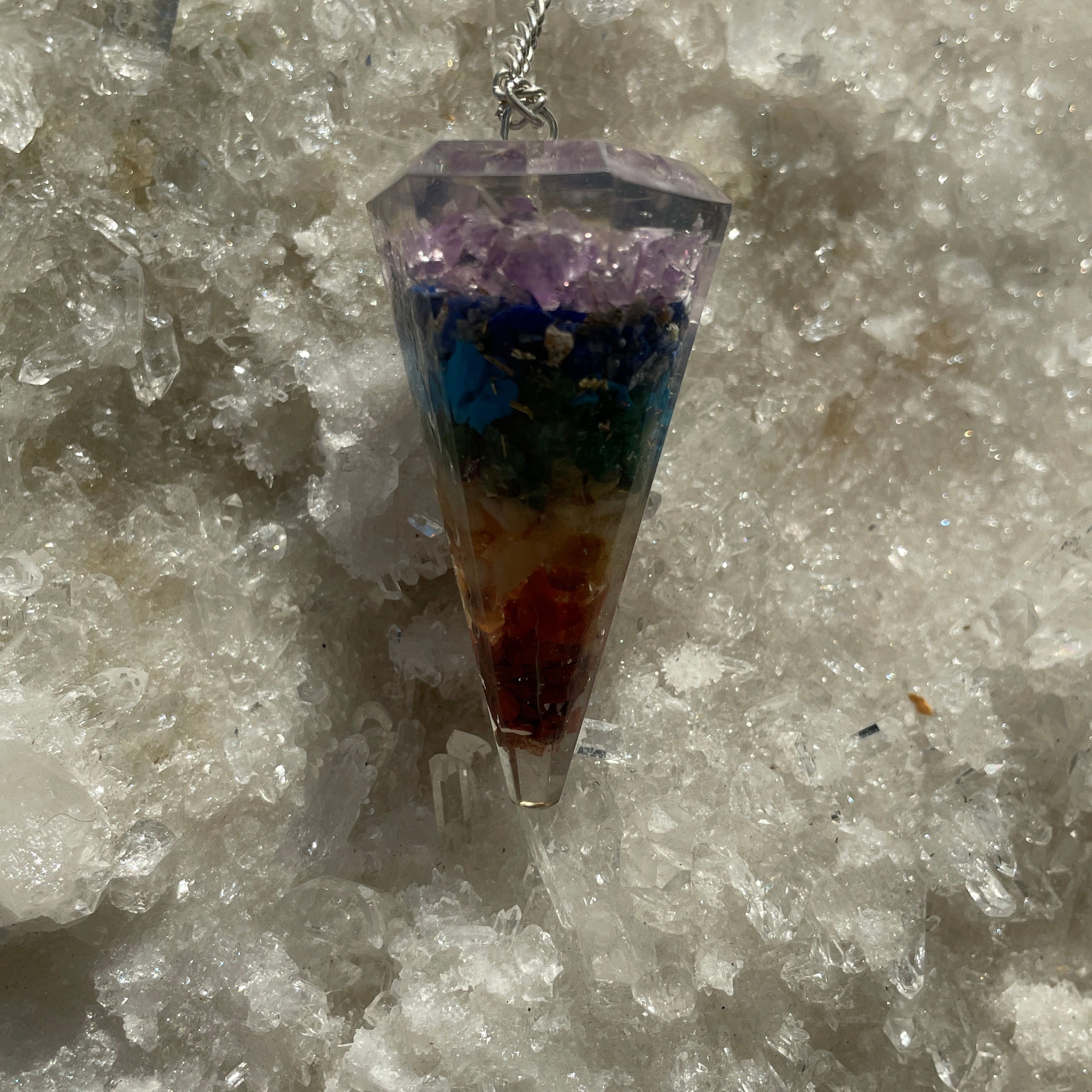 Orgonite Faceted Pendulum - Chakra Orgonite Faceted Pendulum - Chakra